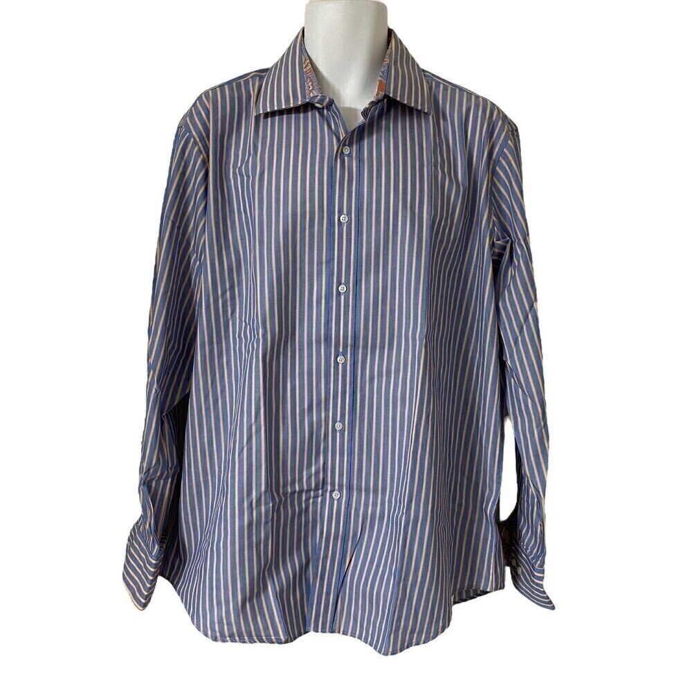 Christian Aujard Paris Men's Shirt XL Flip Cuffs Blue Orange Stripe